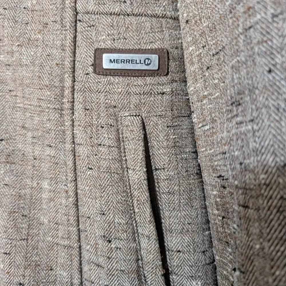 Merrell Geraldine Fleece Lined Coat Brown Tweed Hooded Long Jacket Small - Picture 6 of 7